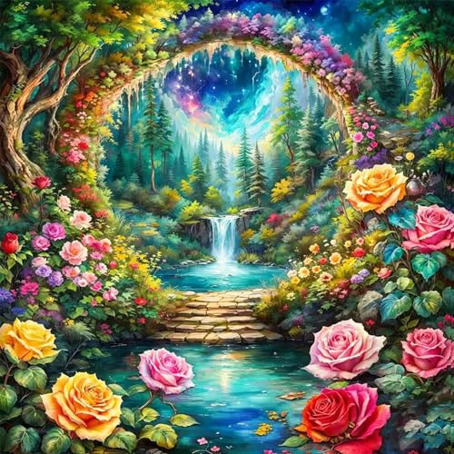 TYPUSOK Landscape Diamond Art Kits for Adults,Round Full Drill 5D Diamond Painting Kits for Beginners,Waterfall DIY Diamond Dots Pictures Gem Art Kit,Home Wall Decor 13.78x13.78in - color: Landscape