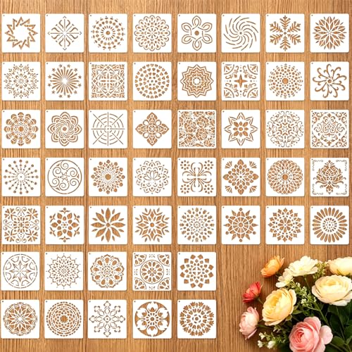 50 Pcs Large Mandala Stencils for Painting, 3.93 X 3.93 Inch Flower Stencils for Crafts Reusable, Wood and Wall Stencils for Painting Large Pattern, DIY Templates Holiday Wall Paper (Mandala) - style: Mandala
