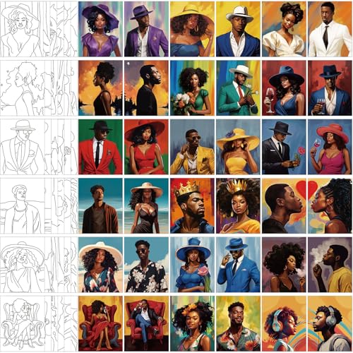 Harloon 36 Pcs 8 x 10 Inch Pre Drawn Canvas for Painting Afro Queen Pre Stretched Canvas Painting for Adults Sip and Paint Party Supplies Favor - style: Couples