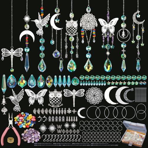 DIY Suncatcher Kit 460pcs Sun Catchers Supplies Arts and Crafts for Adults | Hanging Prism Sun Catcher with Crystals Ball Indoor Window Home Outdoor Garden Wedding Birthday Party Festival Decor Gifts