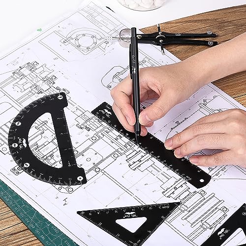 Mr. Pen- Professional Geometry Set, 15 pcs, Drafting Tools with Protractor | Compass, Metal Ruler, Triangles, Pens & Pencils, Complete Geometry & Drafting Kit for Architects, Engineers & Students - color: Black