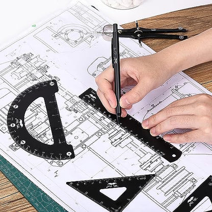 Mr. Pen- Professional Geometry Set, 15 pcs, Drafting Tools with Protractor | Compass, Metal Ruler, Triangles, Pens & Pencils, Complete Geometry & Drafting Kit for Architects, Engineers & Students - color: Black