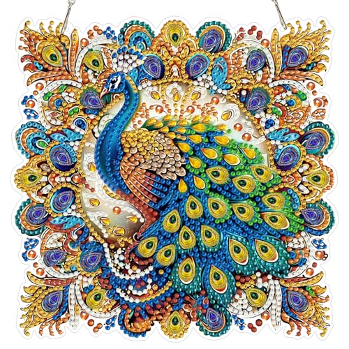 MOGTAA Peacock Diamond Art Hanging Kits for Adults, DIY Double Sided Diamond Art Suncatchers, 5D Special Shape Diamond Painting Animal Pendant Window Ornament Gifts for Home Wall Door Garden Decor - color: Peacock