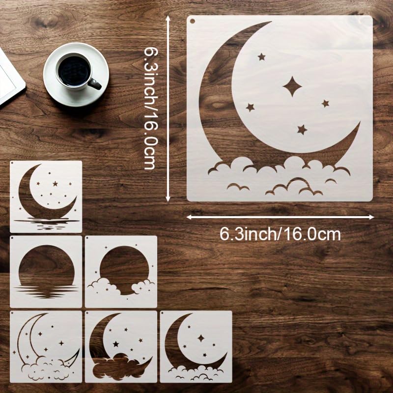 Moon and Stars Stencil Templates, 9-Piece Set, 6.3 x 6.3 Inch, for DIY Art, Painting, Scrapbooking - color: 9 Moon