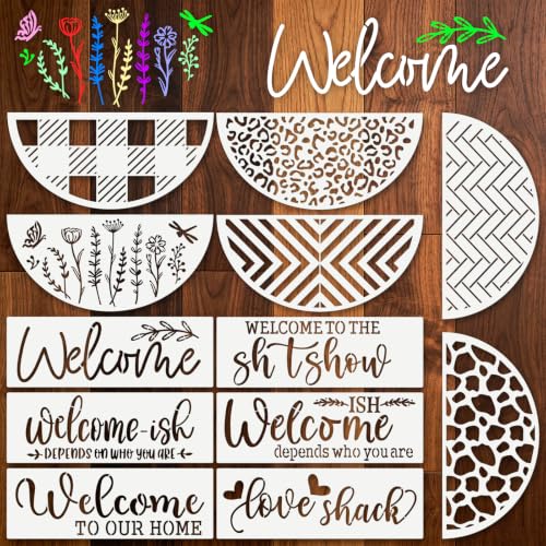 Welcome Stencils for Crafts Reusable 12Pcs Stencils(Length 11.7 Inch) - color: Welcome