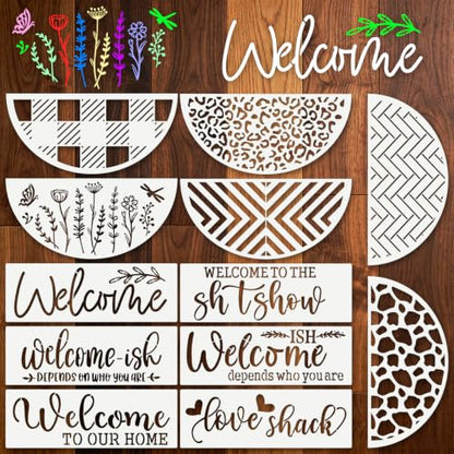 Welcome Stencils for Crafts Reusable 12Pcs Stencils(Length 11.7 Inch) - color: Welcome