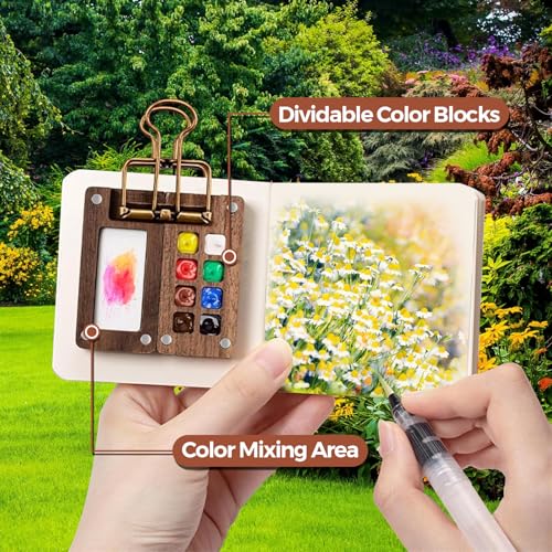 Joyzan Mini Watercolor Travel Set, Portable Pocket Water Color Painting Kit