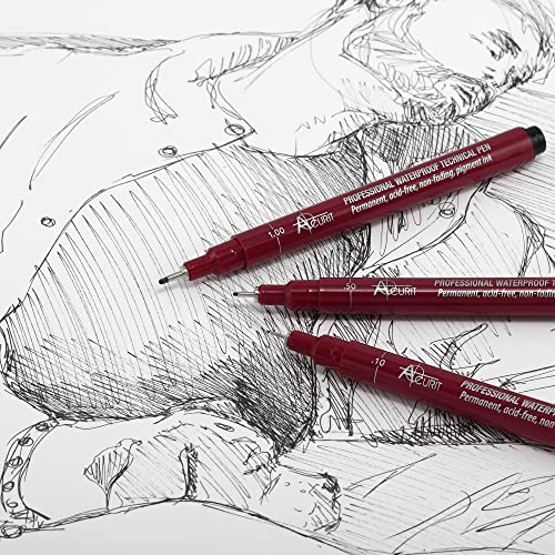 Acurit Waterproof Technical Black Ink Pens - 6 Pack, Assorted Sizes | Professional Waterproof Technical Pen, Rich Black Ink, Acid-Free, Light Fast, for Sketching, Drawing, Calligraphy, & More! - - size: 1 Count (Pack of 6)