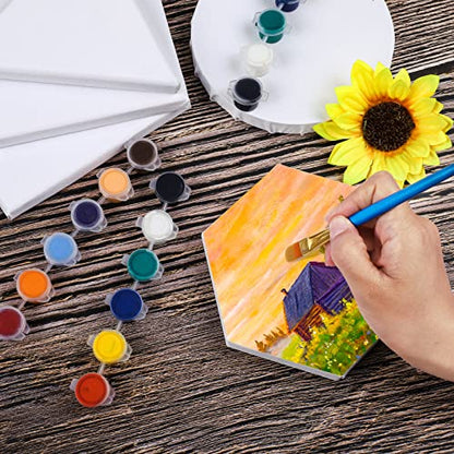 Aodaer 12 Pieces Stretched Canvas for Painting 6 Inch Blank Canvas Panels Triangle Square Hexagon Round Shape Canvases Boards Art Supplies for Acrylic Pouring Oil Painting - size: 6 Inch