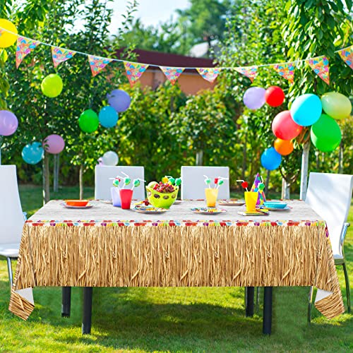 durony 2 Pack Hawaii Plastic Tablecloth Hawaiian Brown Grass Tablecloth Table Cover 54 x 108 Inches Waterproof Hawaii Flowers Tablecloth Table Cover for Hawaii Tropical Party Decorations - style: Brown Hawaiian