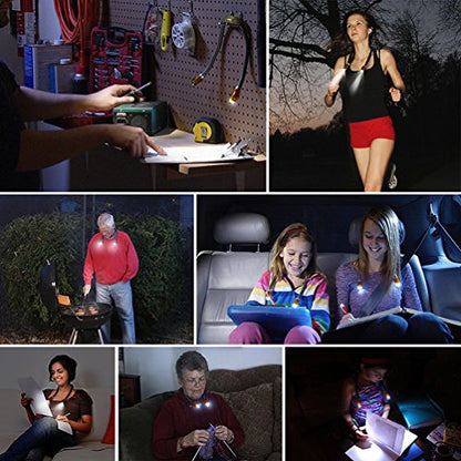 LEDGLE LED Neck Light for Reading Rechargeable Neck Flashlight for Knitting, 3 Adjustable Brightness, Flexible Soft Silicone Arms - for Reading Knitting Crocheting Camping Repairing (Yellow) - color: Yellow