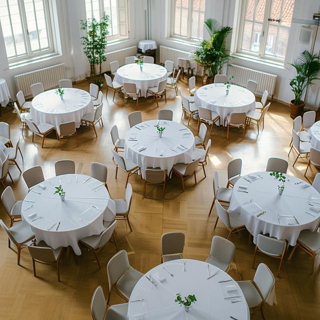 Niuara White Plastic Table Cloth Disposable, 4 Pack, 84 in | Round, Table Covers, Holiday Parties, Gatherings - color: White, size: 84" Round - 4 Packs