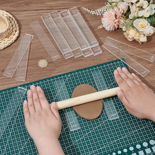 BENECREAT 14Pcs Polymer Clay Depth Guide, 2/3/4/5/6/7/10mm Clear Clay Roller Guide, Acrylic Polymer Clay Tool Set, Mudboard Tools for Pottery, 6x1 Inch - color: Clear