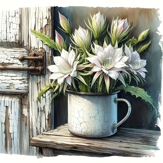 WCHUIMM White Gardenia Flowers 5D Diamond Art Painting Kits, Round Full Drill Diamond Art DIY Paint by Diamond Number Kits for Beginners Crystal Cross Stitch Wall Decor 12x12inch - color: White Gardenia Flowers