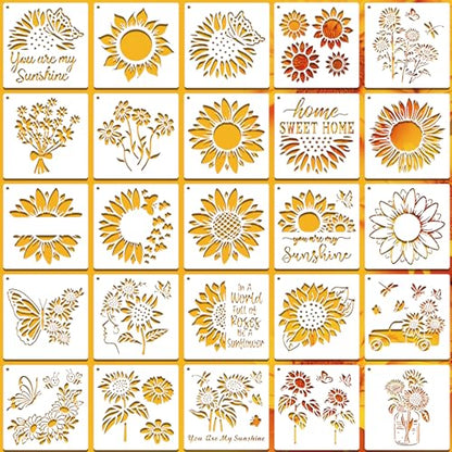 SUNFEEL 25Pack Sunflower Stencils for Painting – Painting Templates 6 x 6 in and 6 x 6 in Reusable Painted Painting Stencils， Stencils for Painting On Wood and Canvas, DIY Crafts Andfurniture - style: Sunflower