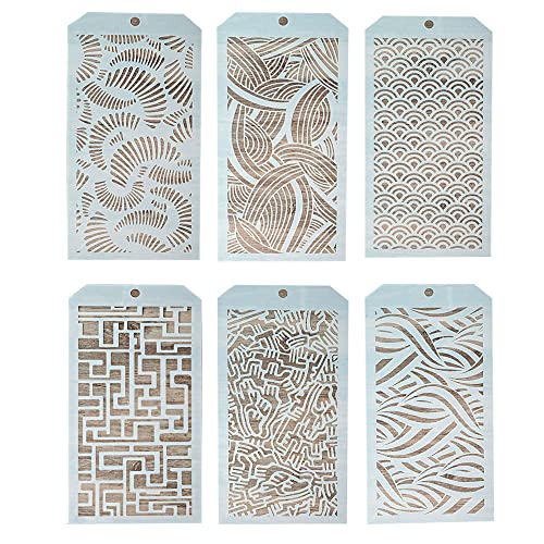 DIY Decorative Stencil Template for Scrapbooking Paiting on Wall Furniture Crafts,Set of 6 (Water Wave) - color: Water Wave