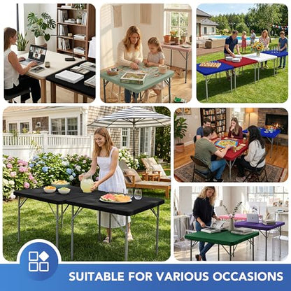 Card Table Covers Square Fitted Elastic Table Cloth-2 Pack Cream 36x36 Inch | Spandex Stretch Windproof Washable Folding Card Tablecloths-Small Topper Outdoor Camping Dining Patio Kitchen Banquet Party - color: Cream, size: 36'' x 36'' | 2 Pack