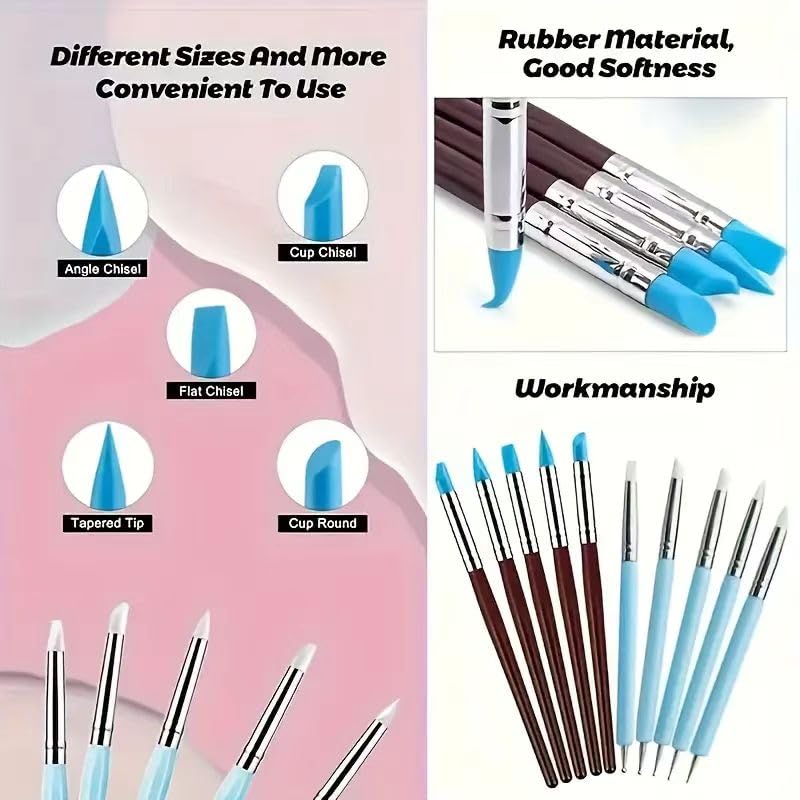 10 Pcs Silicone Clay Sculpting Tools Set, Double-Ended Dotting Tools & Silicone Brushes for Polymer Clay, Air Dry Clay, Pottery & DIY Crafting - color: 10Pcs-Blue