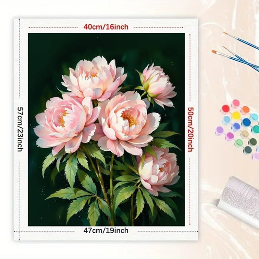 Floral Art Paint by Numbers Kit for Adults - DIY Pink Peonies Bouquet Painting on Canvas 16x20 Inches, Acrylic Paint Set, Suitable for Beginners, Elegant Art for Home Decoration or Gifts. - color: HSX00046, size: 16X20IN Folded