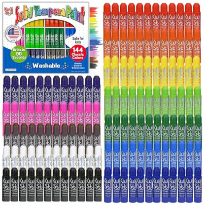 Kwik Stix Solid Tempera Paint Sticks, 144 Classic Colors, Washable Paint Sticks for Kids, Quick Drying, Non-Toxic, Allergen Free, Class Pack, Ideal for Kids and Toddlers