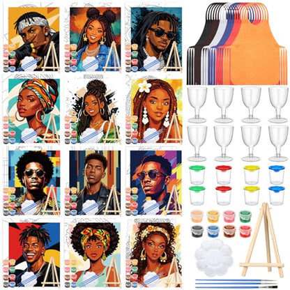 Sherr 96 Pcs 12 Sets Pre Drawn Canvas Kit for Painting Craft Sip and Paint Kit for Adults Pre Printed Canvas Painting Favor for DIY Birthday Gifts Adult's Date Party, 8 x 10 Inch (Gentlemen and Lady) - style: Gentlemen and Lady