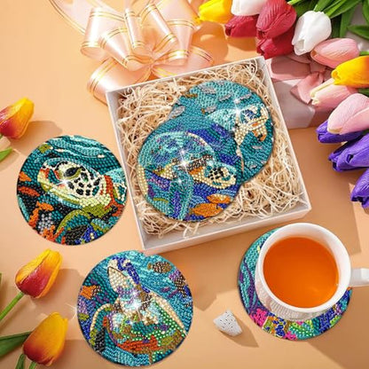 DOTSOPS 8 Pcs Ocean Diamond Art Coasters Kits for Adults with Holder 4 in - color: Ocean