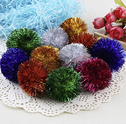 YYCRAFT 12 pcs Jumbo Glitter Tinsel Pom Poms Sparkle Balls for DIY Craft,Cat Toys(2 Inch,12 Colors) - color: 12 Pcs