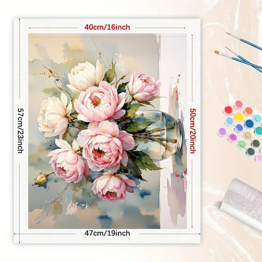 TAOPAOLAB Floral Bouquet Paint by Numbers Kit for Adults - DIY Watercolor Pink Peonies Painting on Canvas 16x20 Inches, Acrylic Paint Set, Suitable for Beginners, for Home Decoration or Gifts - color: TCXY04883, size: 40×50cm Unframed