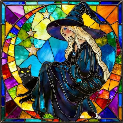 LWZAYS 5D Witch Diamond Painting Kits for Adults - Stained Glass Diamond Art Kits for Adults Beginner, DIY Full Drill Diamond Dots Gem Art and Crafts Home Wall Decor 14x14inch - color: JX0435-US