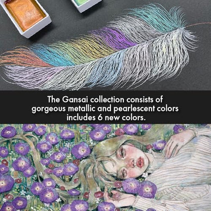 Kuretake GANSAI TAMBI Watercolor Paint Set 24 Glittery Colors II - Metallic, Professional-quality art supplies for artists adult painting aketching, Non-Toxic, Made in Japan - style: 24 Colors (Metallic2)