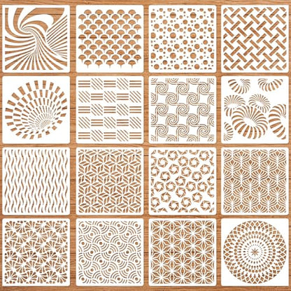 Geometric Stencils for Painting, 16 Pcs 6 Inch for Wood Signs Canvas | Reusable & Easy to Clean, Abstract Layering Patterns, Gift Boxes, Scrapbooks, Paper Projects, Beginner Friendly - color: Geometric 6" 16PCS 04