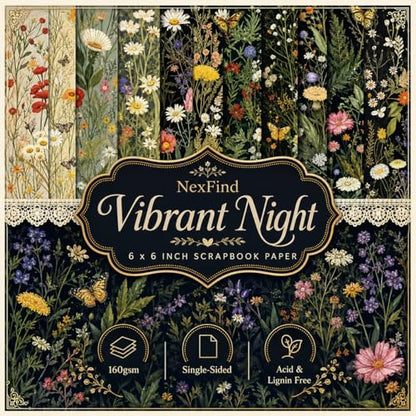 Scrapbook Paper Pad & Scrapbooking Supplies - Single Sided Junk Journal Kit, 160gsm Craft Paper for Photo Albums, Picture Art Collage, 6x6 Inch, 24 Sheets (Nocturne) - color: Nocturne