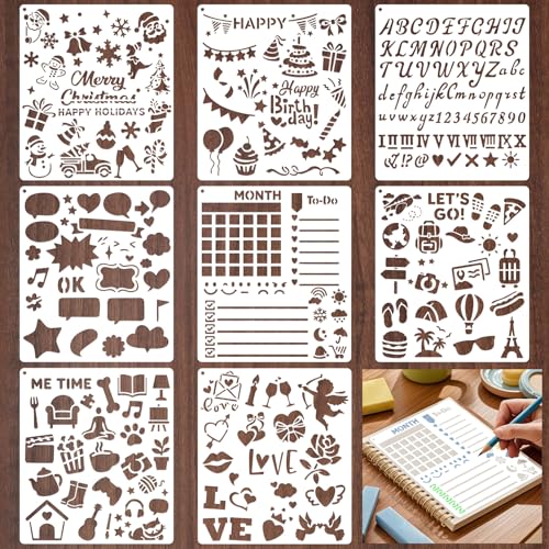 8 PCS Scrapbook Stencils, Planner Stencils for Junk Journal Notebook Diary Scrapbook DIY Drawing Template Journal Stencil 5.5x6.3 Inch - style: Scrapbook Template