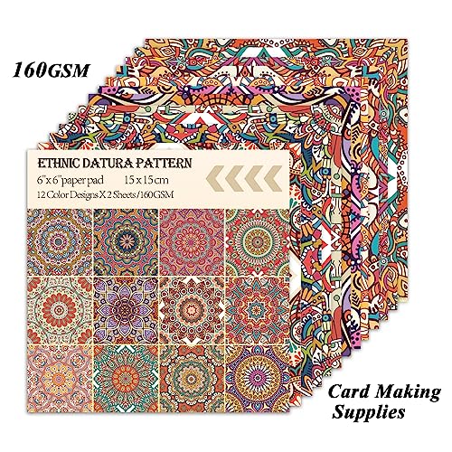 Scrapbook Paper, 24 Sheets 6"×6" 160gsm Single-Sided Patterned Cardstock - color: 24 sheets-datura