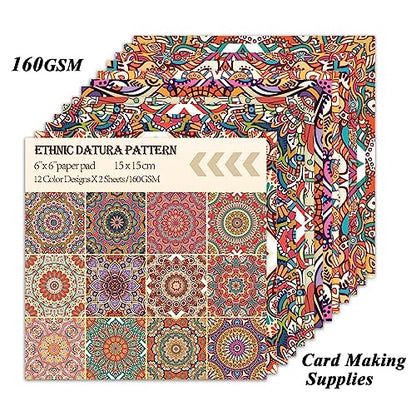 Scrapbook Paper, 24 Sheets 6"×6" 160gsm Single-Sided Patterned Cardstock - color: 24 sheets-datura