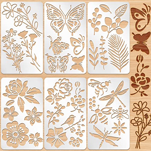 Lewtemi 6 Pcs Metal Wood Burning Stencils, Plant Style Letters Numbers | Engraving Templates for Journaling Crafts, Uppercase Lowercase Symbols, Reusable in Wood Carving Scrapbooking Projects - style: Plant Style