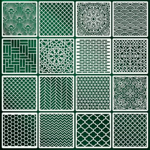 Texture Stencils for Crafts Reusable 16Pcs Stencils(5.9X5.9 Inch) - color: Texture 12