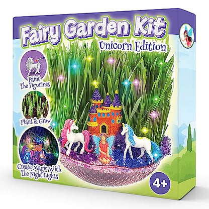 BLOONSY Unicorn Fairy Garden Kit for Kids, Light Up Terrarium for Girls