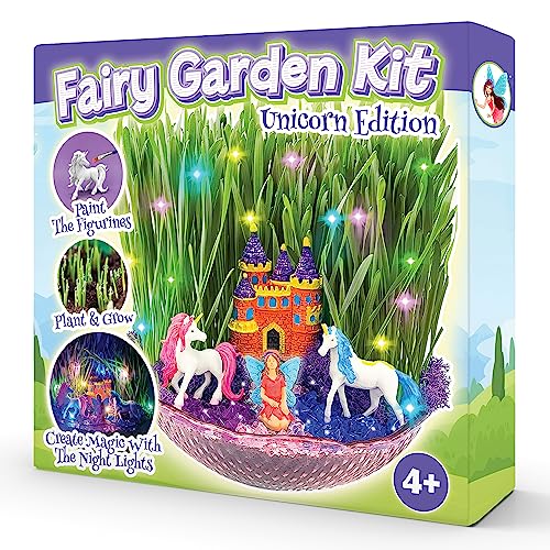 BLOONSY Unicorn Fairy Garden Kit for Kids, Light Up Terrarium for Girls