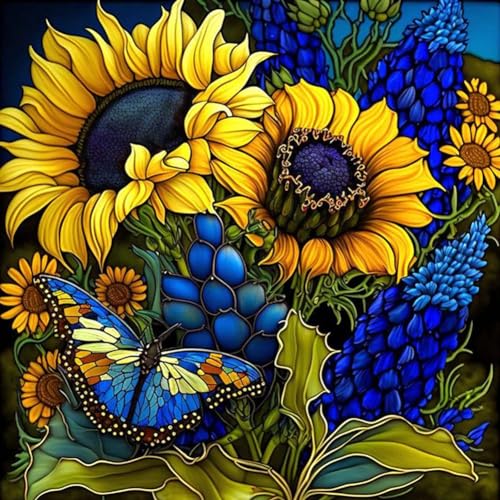 Sunflower Diamond Art Painting Kits for Adults, Stained Glass Full Drill Diamond Dots Paintings for Beginners, Round 5D Paint with Diamonds Pictures Gem Art Painting Kits DIY Crafts Kits 14x14inch - color: c