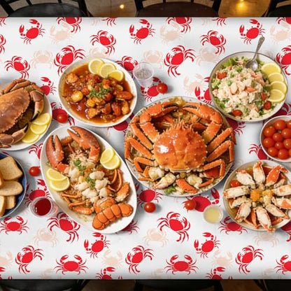 Kochorie 2 Pieces Crab Boil Plastic Tablecloth 108 x 54 Inch Rectangular White and Red Sea Animal Table Cover Waterproof Crab Tablecloth for Summer Party Supplies Home Outdoor Decorations - style: Crab