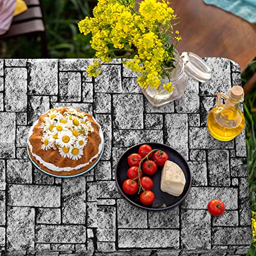 durony 2 Pieces Stone Wall Plastic Tablecloths Table Covers Waterproof Medieval Stone Brick Table Cover for Medieval Castle Knight Themed Party Table Decorations, 108 x 54 Inches - style: Stone Wall