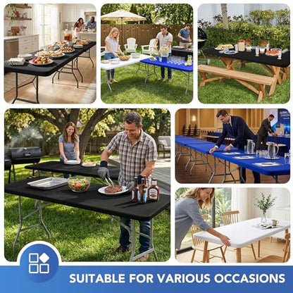 Fitted Tablecloth Rectangle Tables-Black Picnic Table Covers 42x72 Inch | 2 Pack Spandex Stretch Elastic Windproof Washable Folding Table Cloths-Outdoor Camping Dining Patio Kitchen Banquet Party - color: Black, size: 42'' x 72'' | 2 Pack