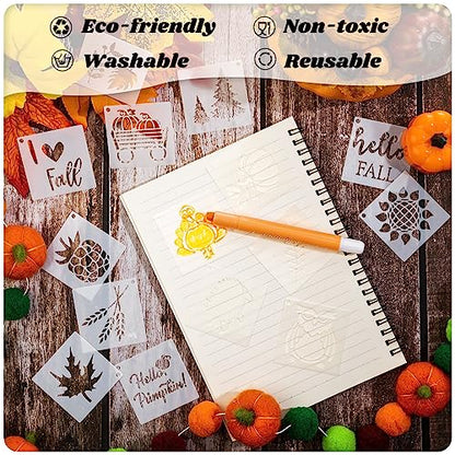 Fainne 100 Pcs 2 Inch Fall Stencils Small Stencils for Painting | Reusable Craft Stencils, DIY Scrapbook, Wood Wall Fabric Rock Chalkboard Sign Painting, Home Art Decor Projects - style: Maple, Pumpkin
