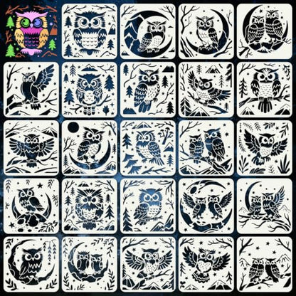 Owl Stencils for Crafts Reusable 24Pcs Animal Stencils(5.9X5.9 Inch) - color: Owl 2
