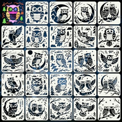 Owl Stencils for Crafts Reusable 24Pcs Animal Stencils(5.9X5.9 Inch) - color: Owl 2