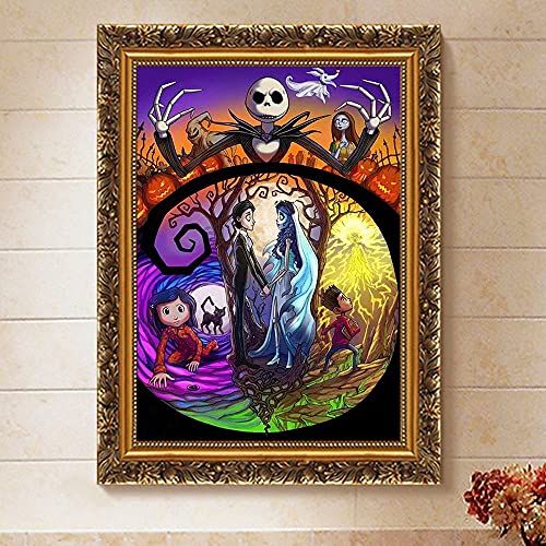 DIY Diamond Painting Jack and Sally Halloween 12x16Inch, Full Round Drill Kits Nightmare Before Christmas Cross Stitch Mosaic Art for Adults Relax & Home Wall Decor Festival Gift - color: Jack&Sally