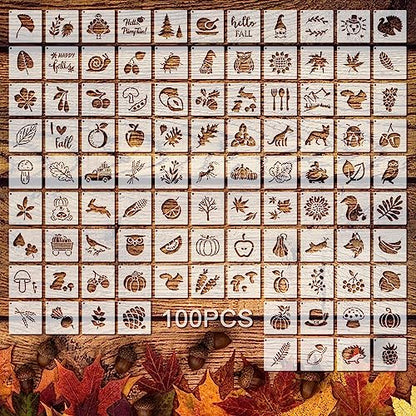 Fainne 100 Pcs 2 Inch Fall Stencils Small Stencils for Painting | Reusable Craft Stencils, DIY Scrapbook, Wood Wall Fabric Rock Chalkboard Sign Painting, Home Art Decor Projects - style: Maple, Pumpkin