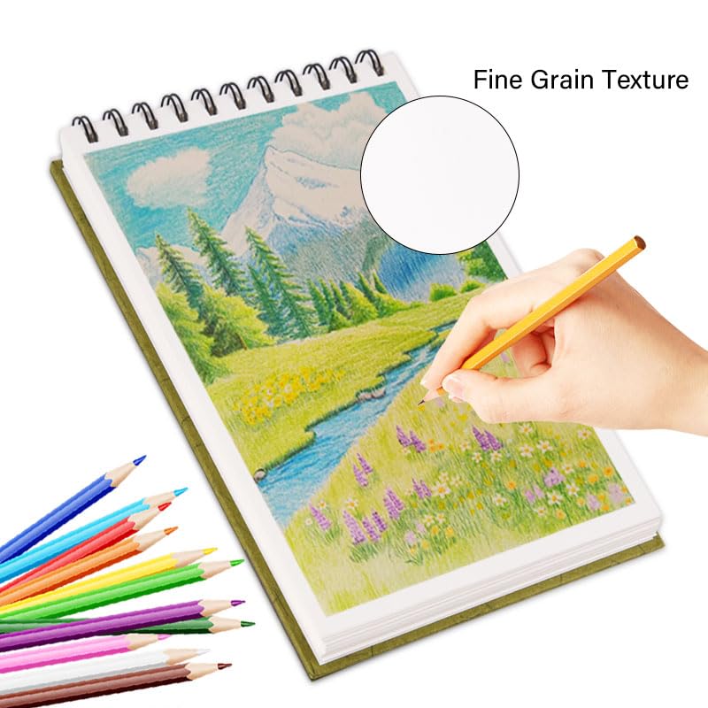 5.8" x 8.3" Mixed Media Sketch Book,Spiral Bound Hardcover Sketchbook,60 Sheets 92lb/150gsm Neutral White Acid Free Paper,Art Journal Sketchbook for Drawing Writing Sketching Illustration,Yellow Green - color: Neutral White-Yellow Green