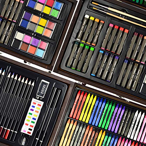Sunnyglade 145 Piece Deluxe Art Set Wooden Art Box & Drawing Kit Cherry - color: multi-color